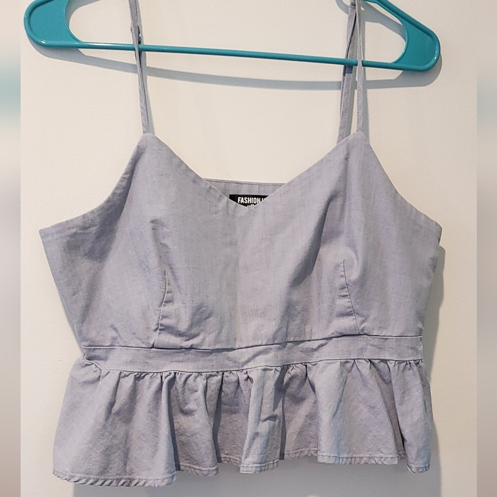 Light Gray Sleeveless Top with Ruffle Hem
